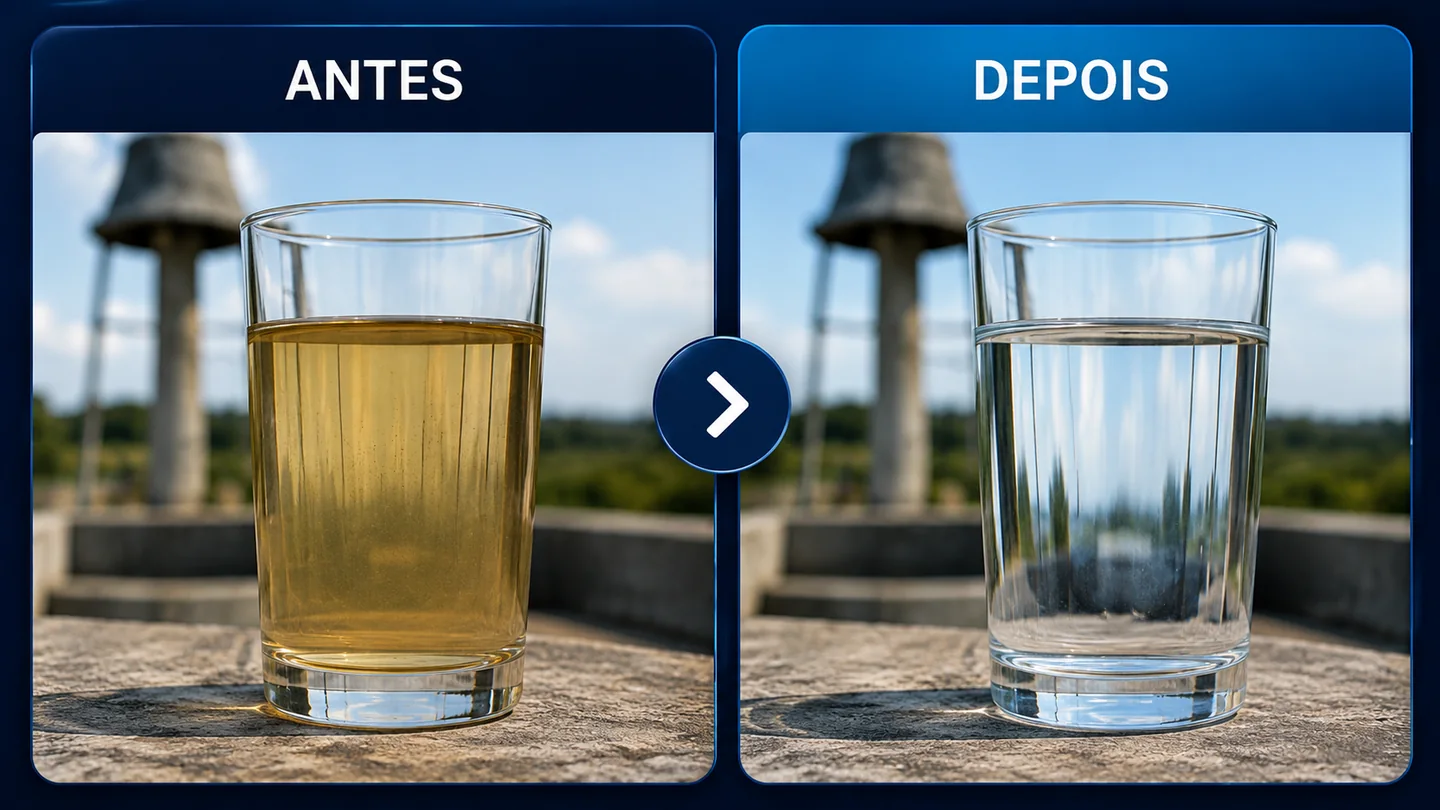 Comparação de água antes e depois do tratamento realizado pela ETPA