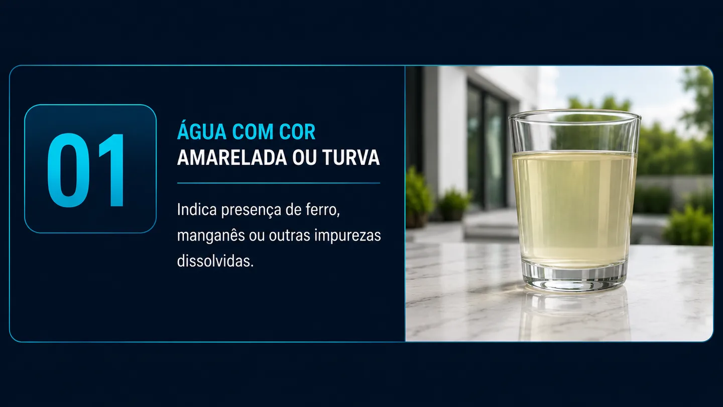 Copo com água amarelada, sinal de que o poço pode precisar de tratamento
