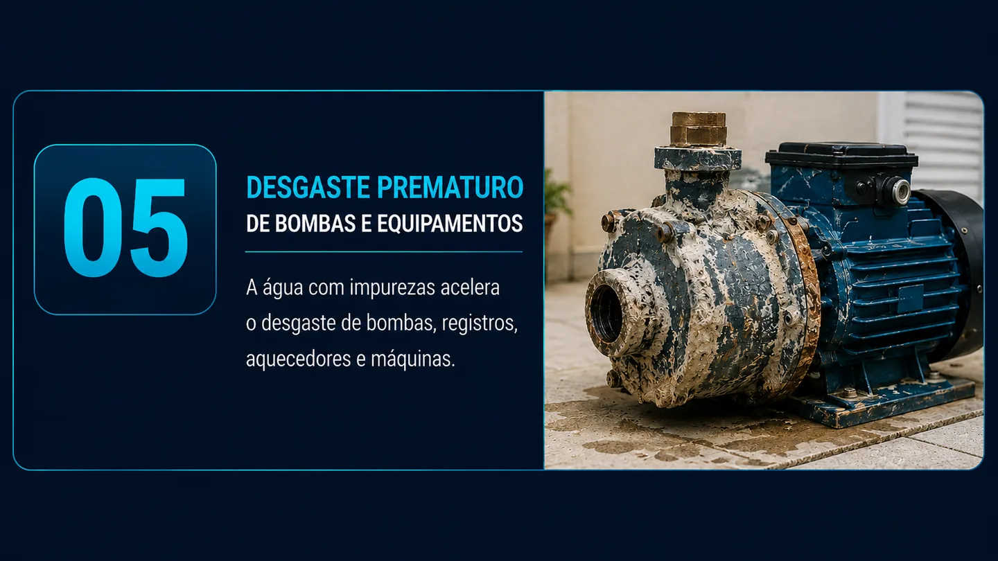 Bomba com sinais de desgaste acelerado por contato com água inadequada