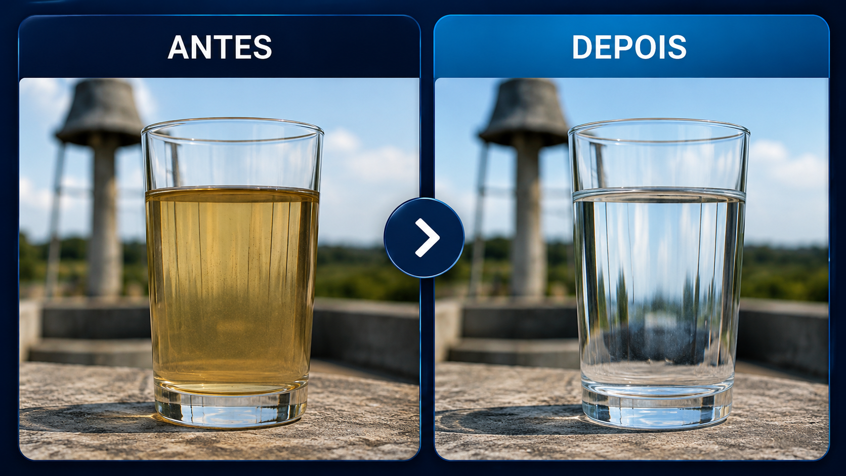 Comparação de água antes e depois do tratamento realizado pela ETPA